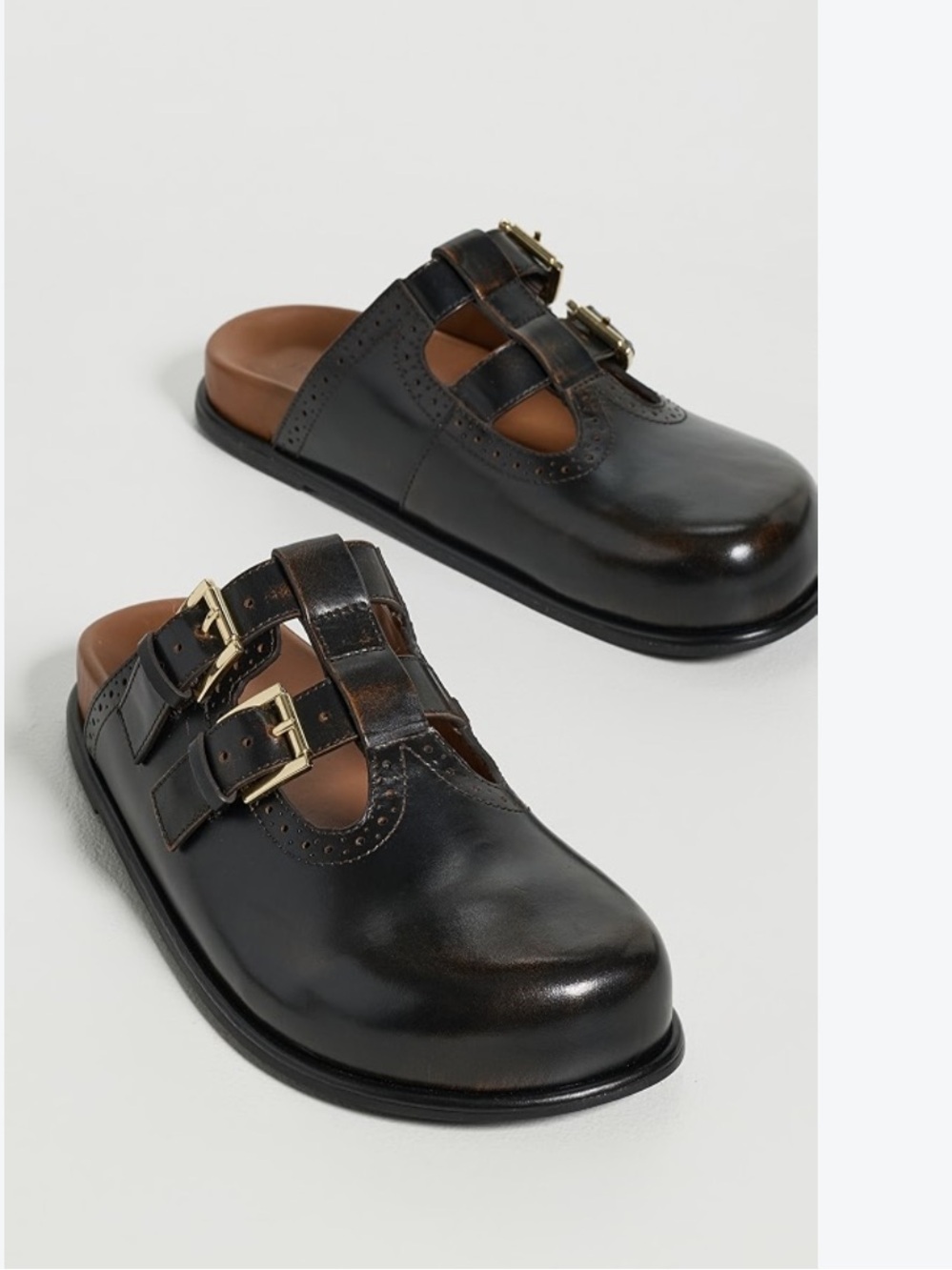 Free People Shoreditch Buckle Mules expresso brown oiled leather size 8 new